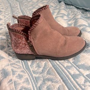 Toddler girl ankle booties boots pink suede glitter size 12